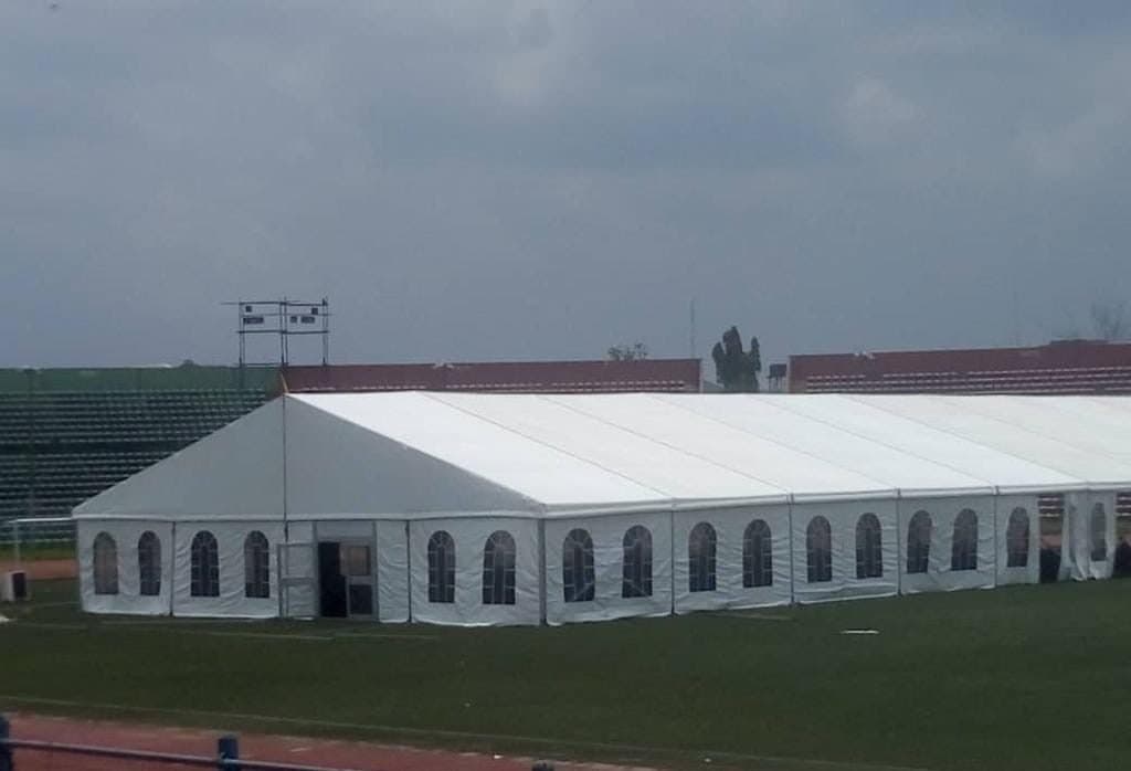 Event draping — stadium-scale marquee exterior.